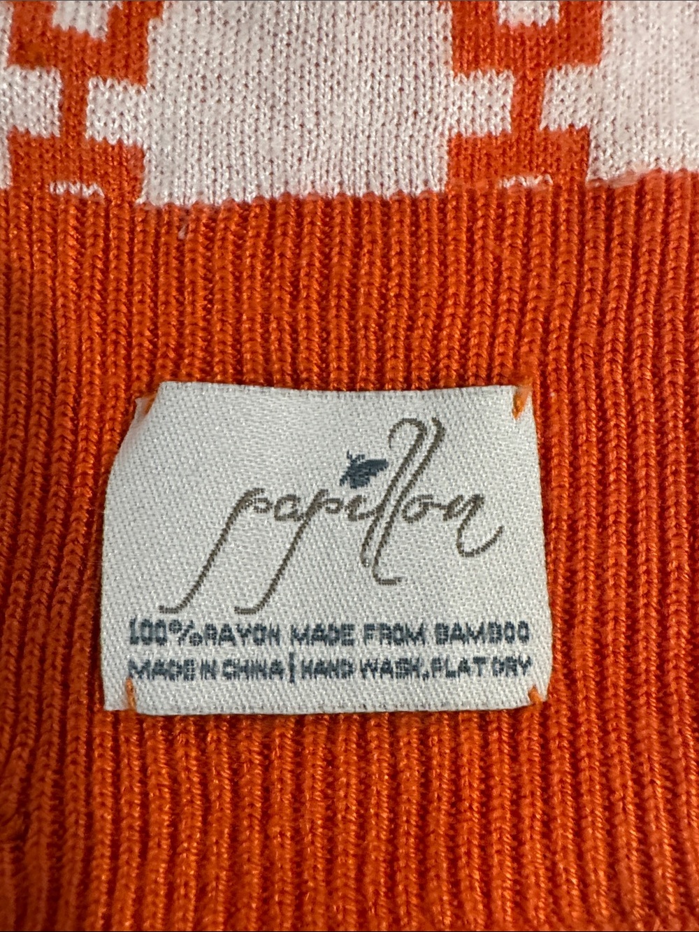 Papillon Orange and Cream Knit Scarf 72” long with 6 buttons to convert to wrap